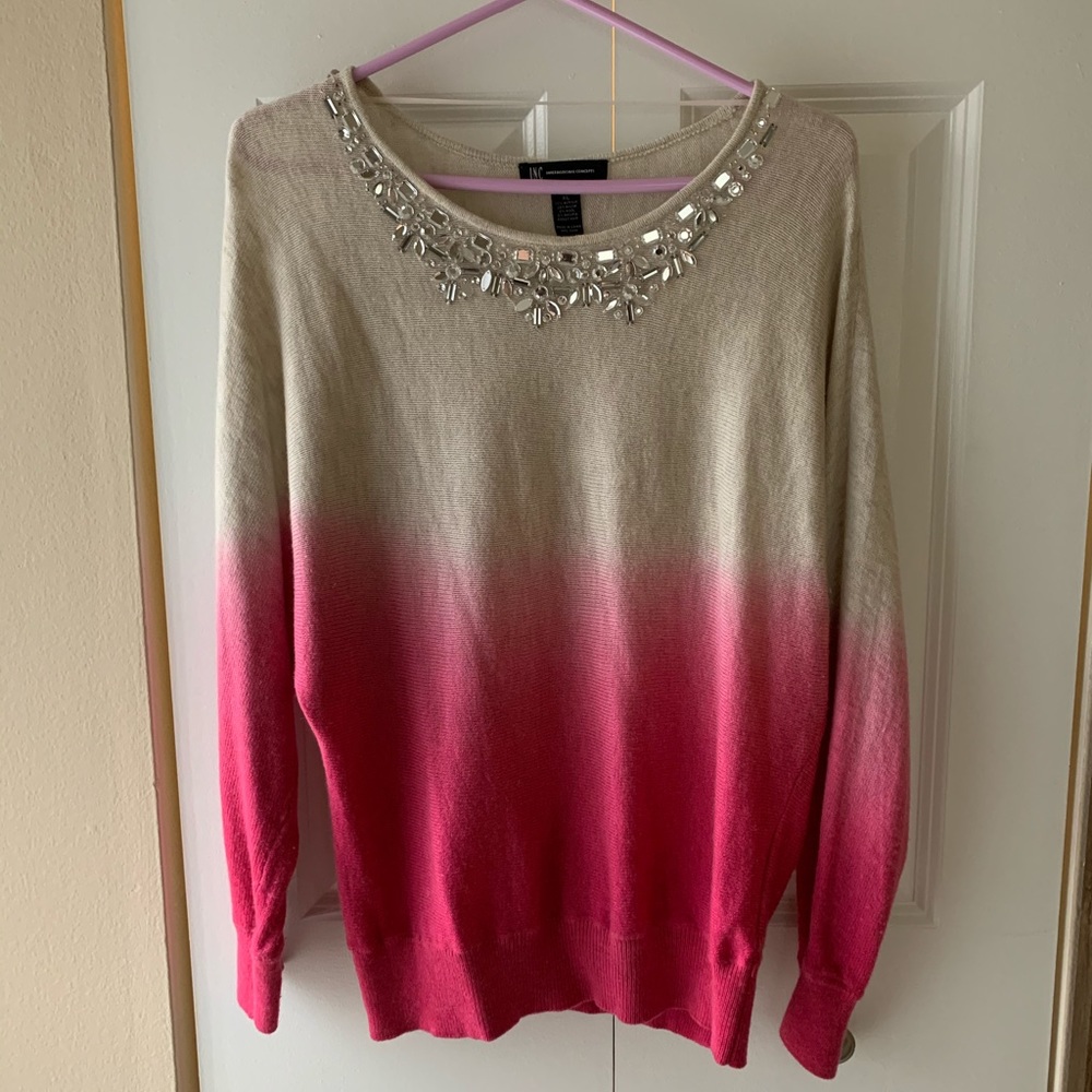 INC bejeweled neck, ombré sweater